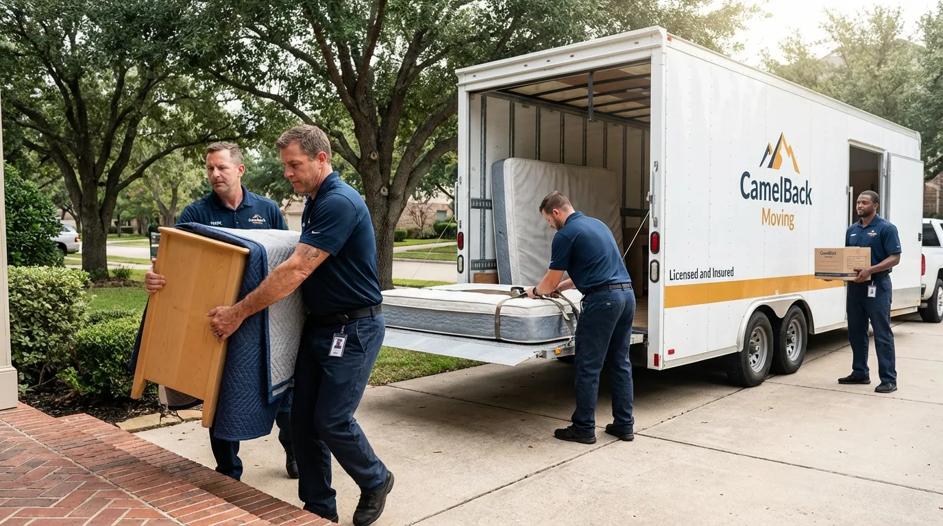 Crew loading residential truck for cross-state move from Graceville, FL